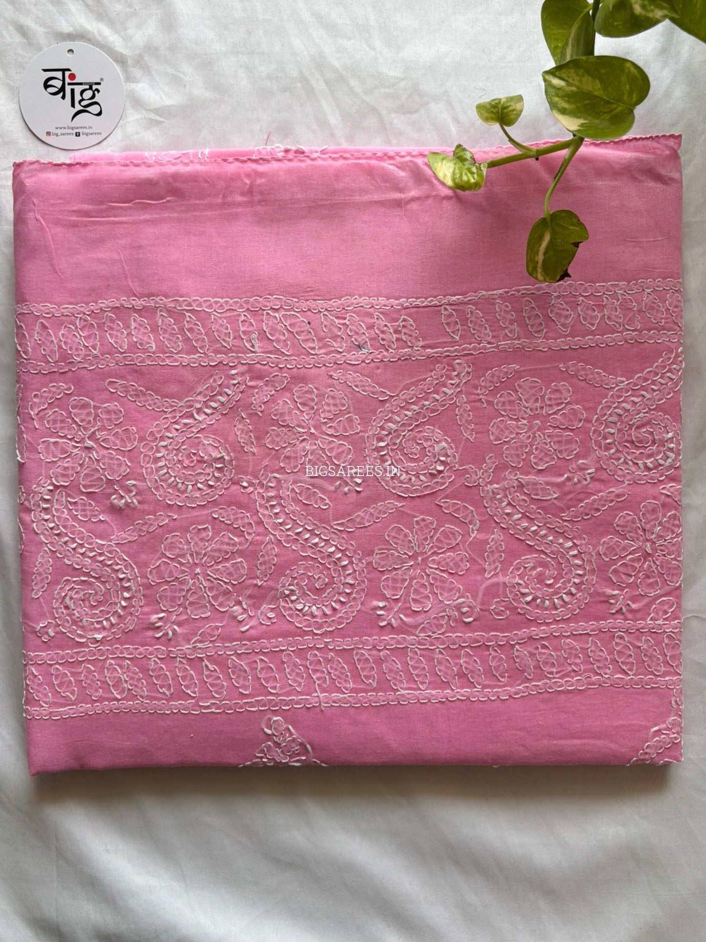 Chikankari Hand-Embroidered Saree | Heavy Work | Cotton | Pink