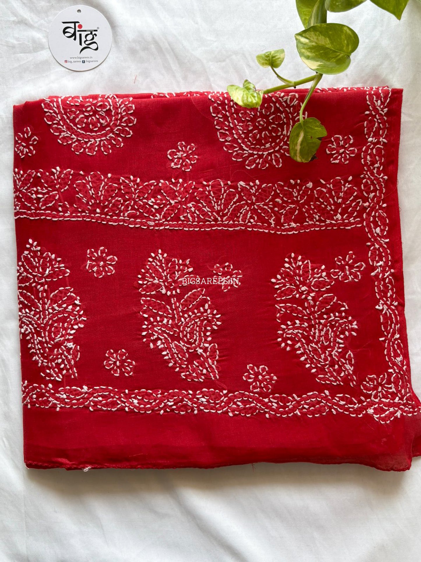 Chikankari Hand-Embroidered Saree | Heavy Work | Cotton | Red