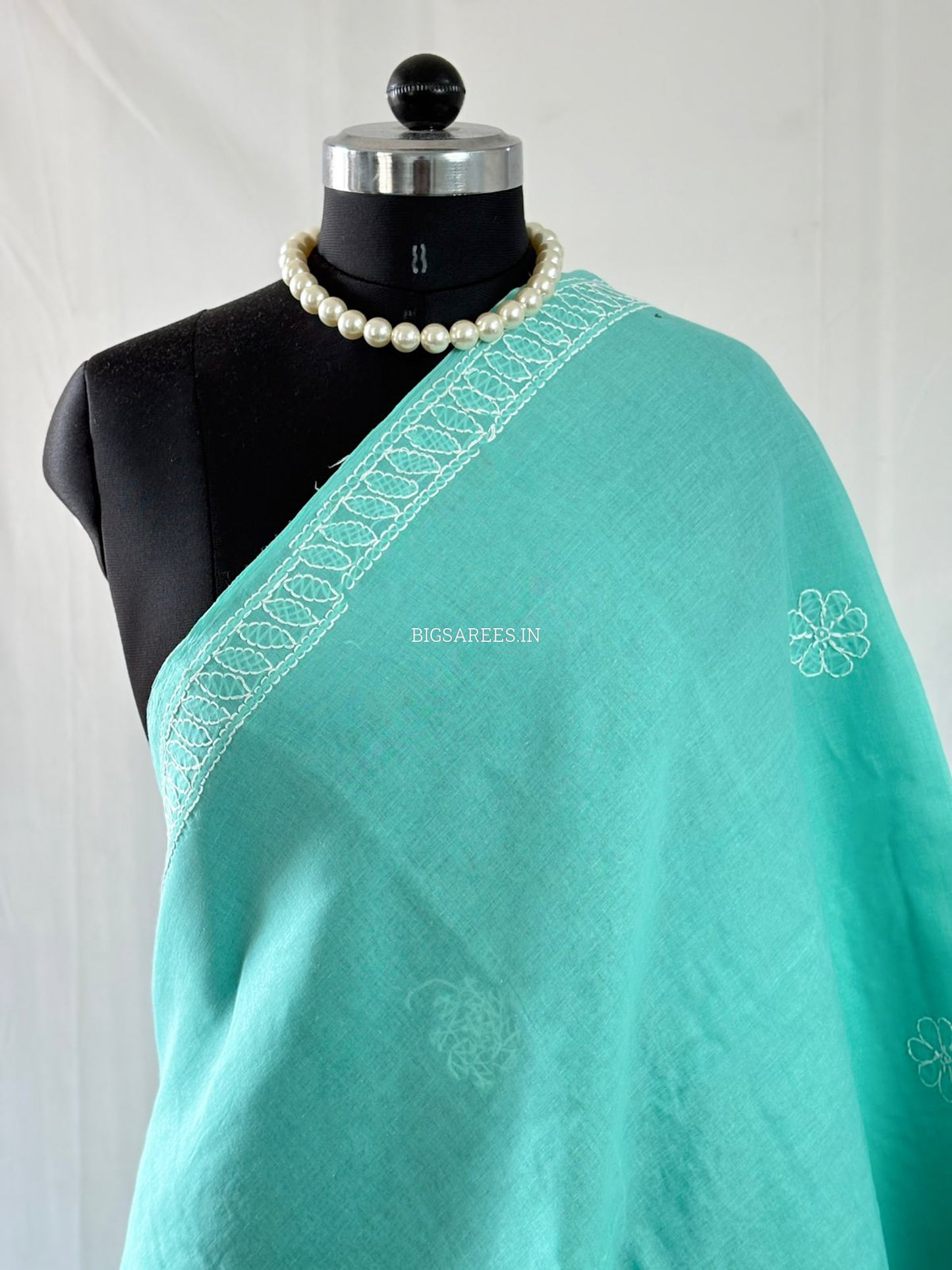 Chikankari Hand-Embroidered Saree | Heavy Work | Cotton | Teal
