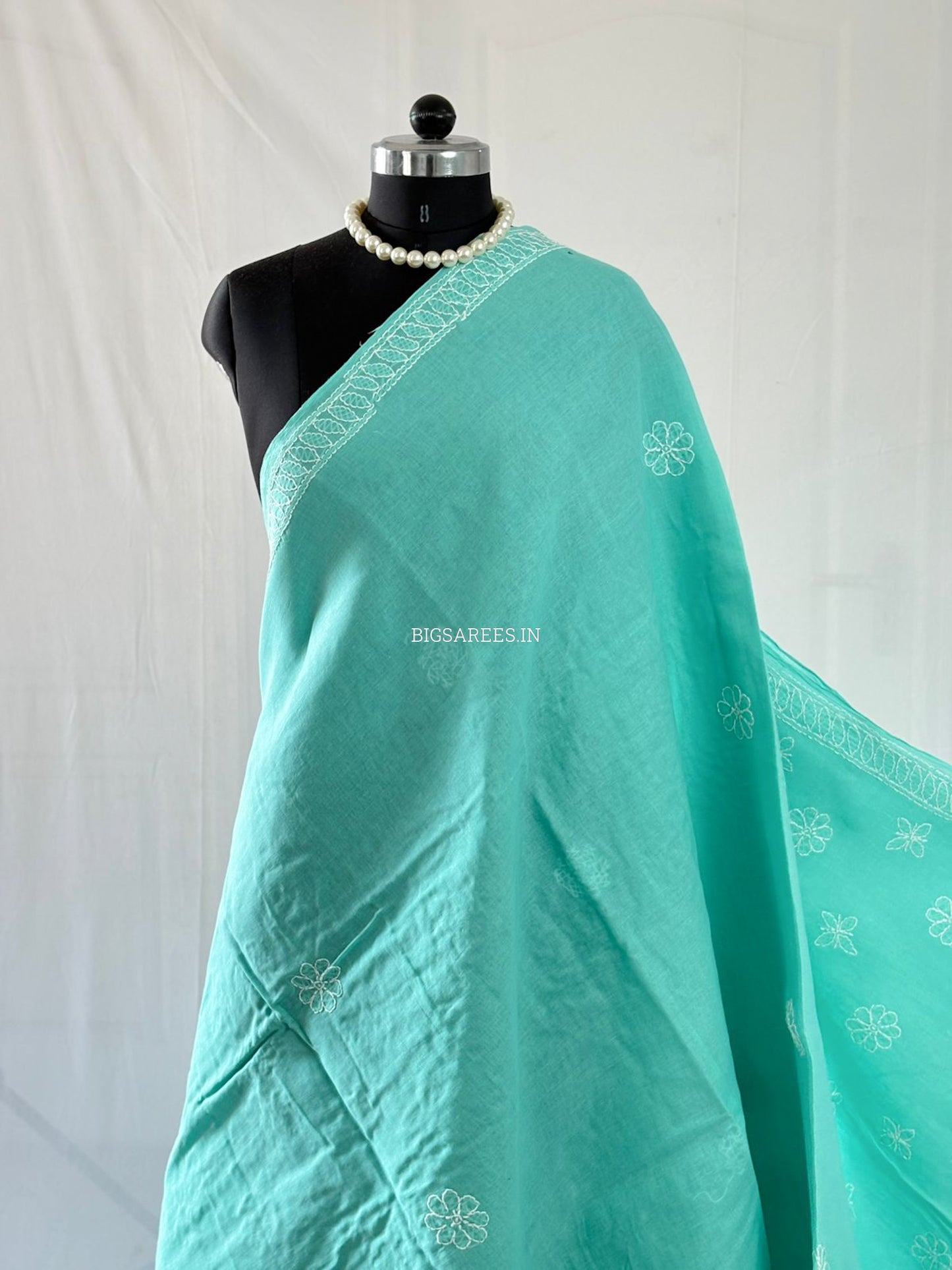 Chikankari Hand-Embroidered Saree | Heavy Work | Cotton | Teal