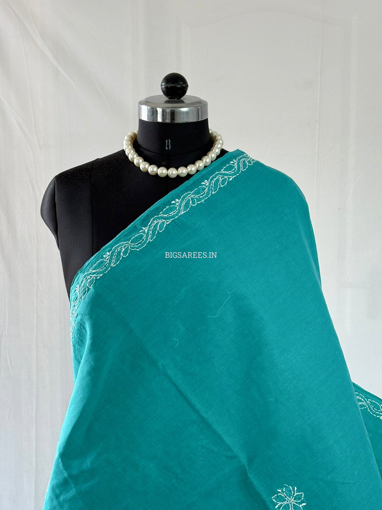 Chikankari Hand-Embroidered Saree | Heavy Work | Cotton | Dark Sea Green