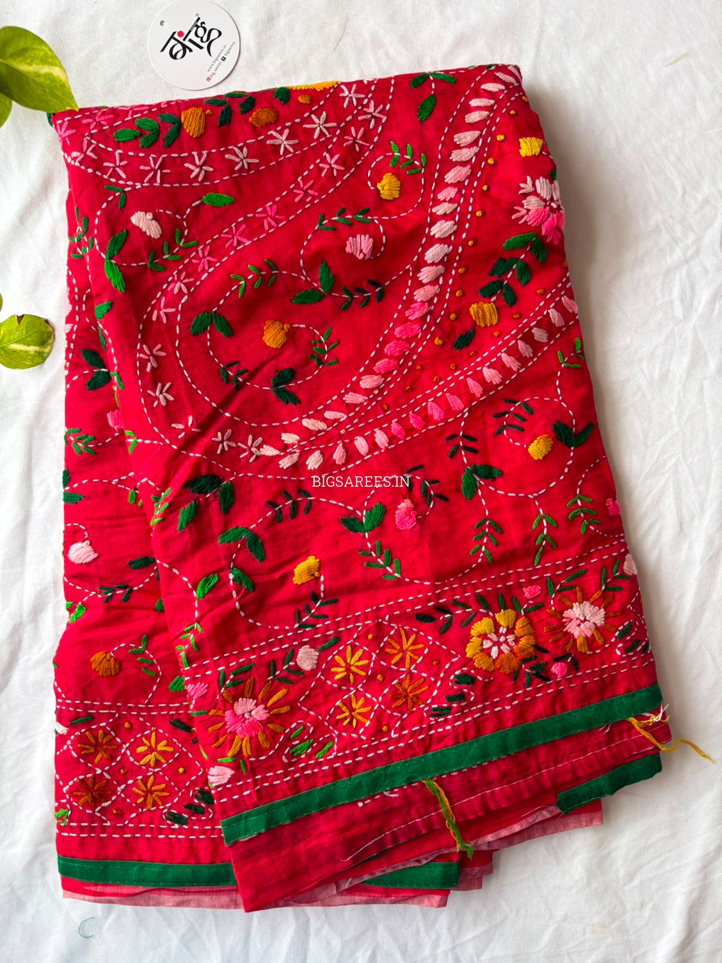 Phulkari Hand-Embroidered Saree | Chanderi Silk | Red