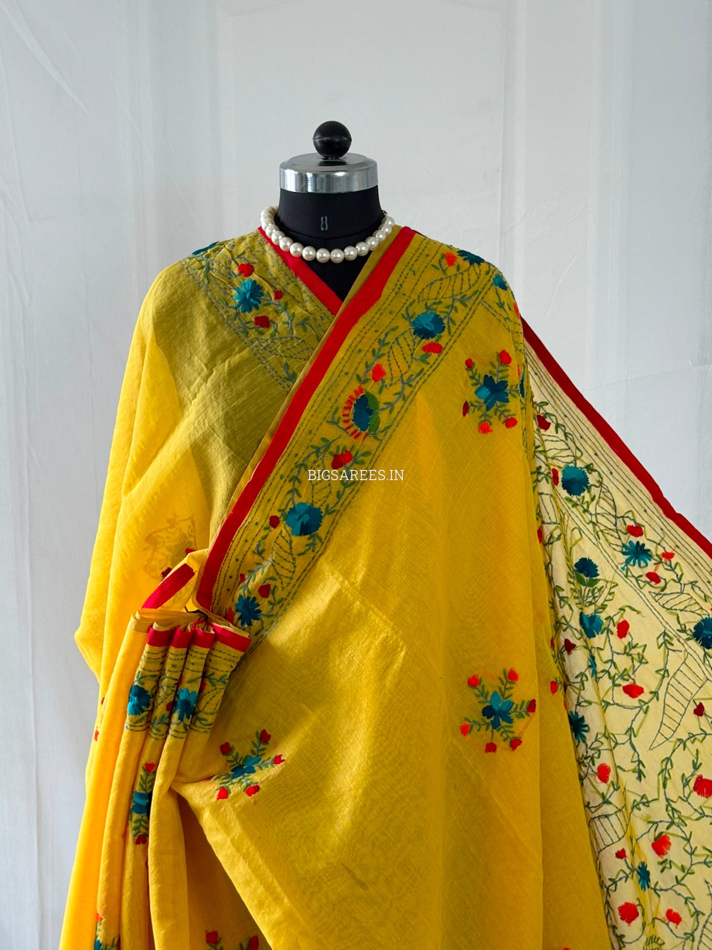 Phulkari Hand-Embroidered Saree | Chanderi Silk | Yellow