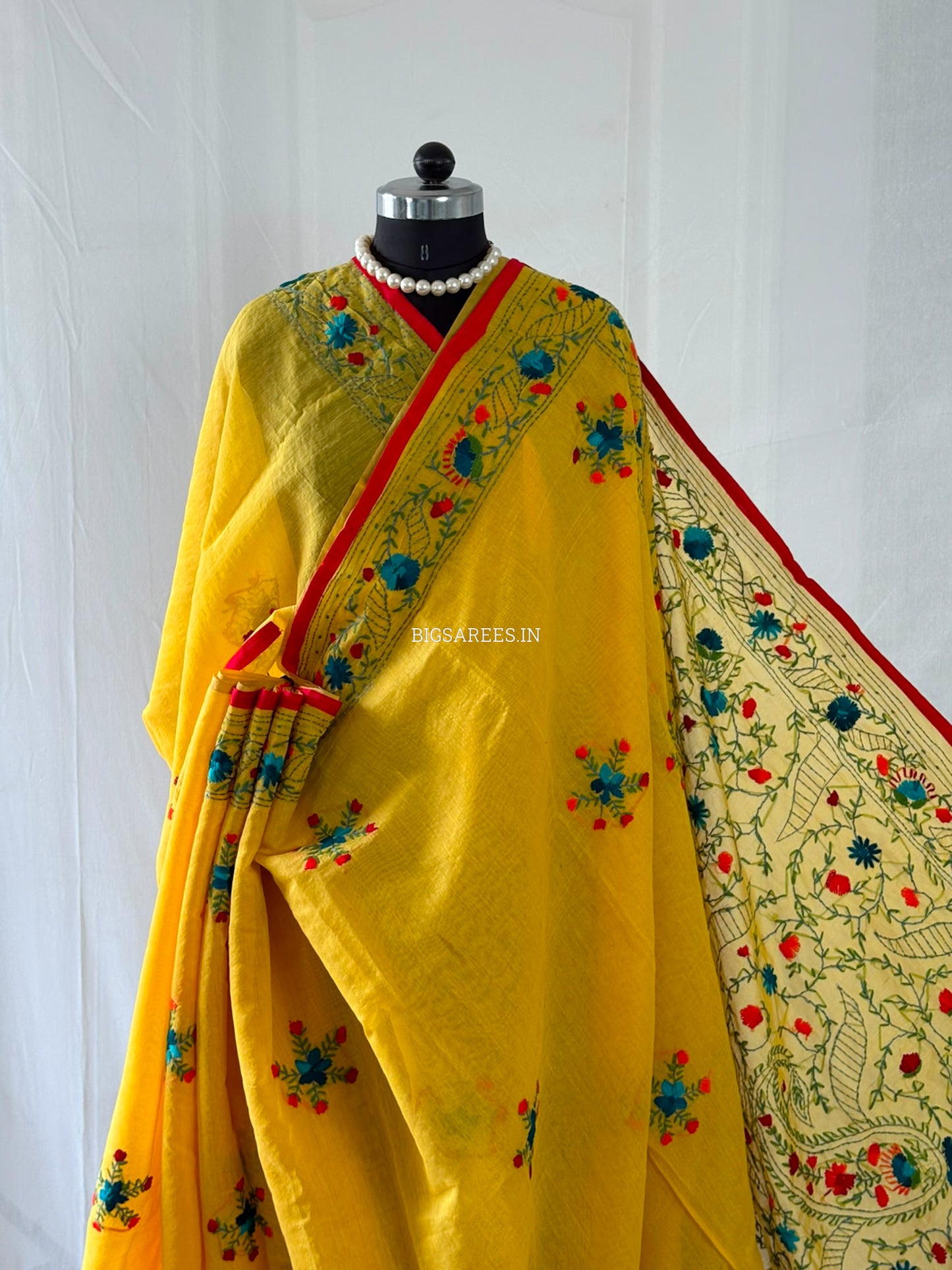 Phulkari Hand-Embroidered Saree | Chanderi Silk | Yellow