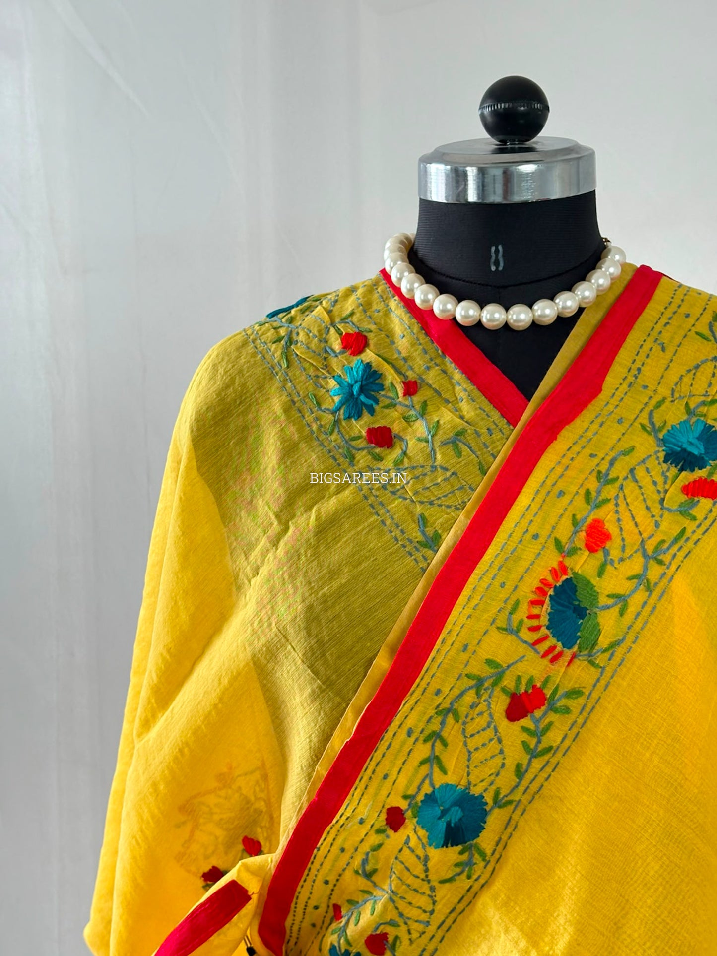 Phulkari Hand-Embroidered Saree | Chanderi Silk | Yellow