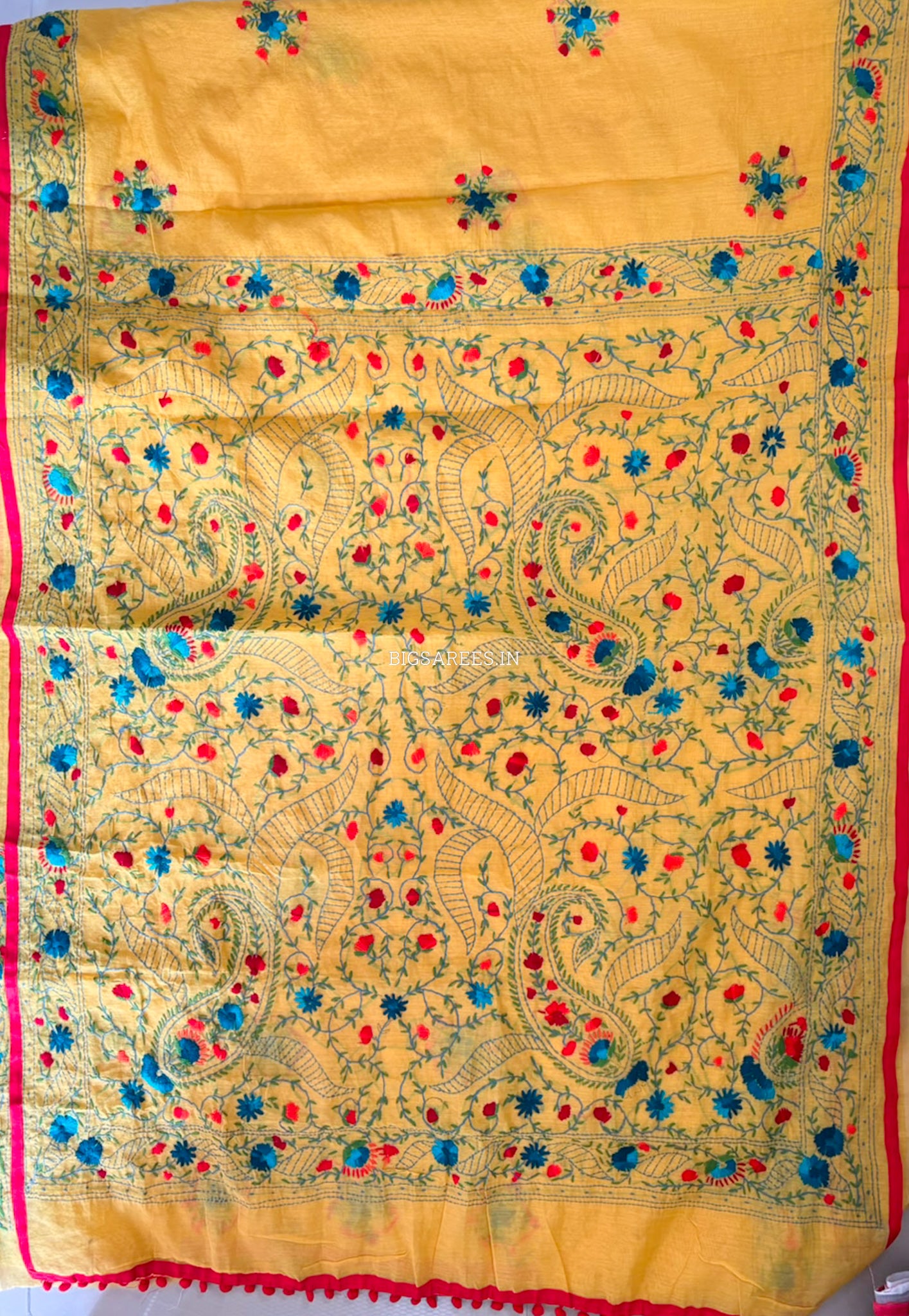 Phulkari Hand-Embroidered Saree | Chanderi Silk | Yellow