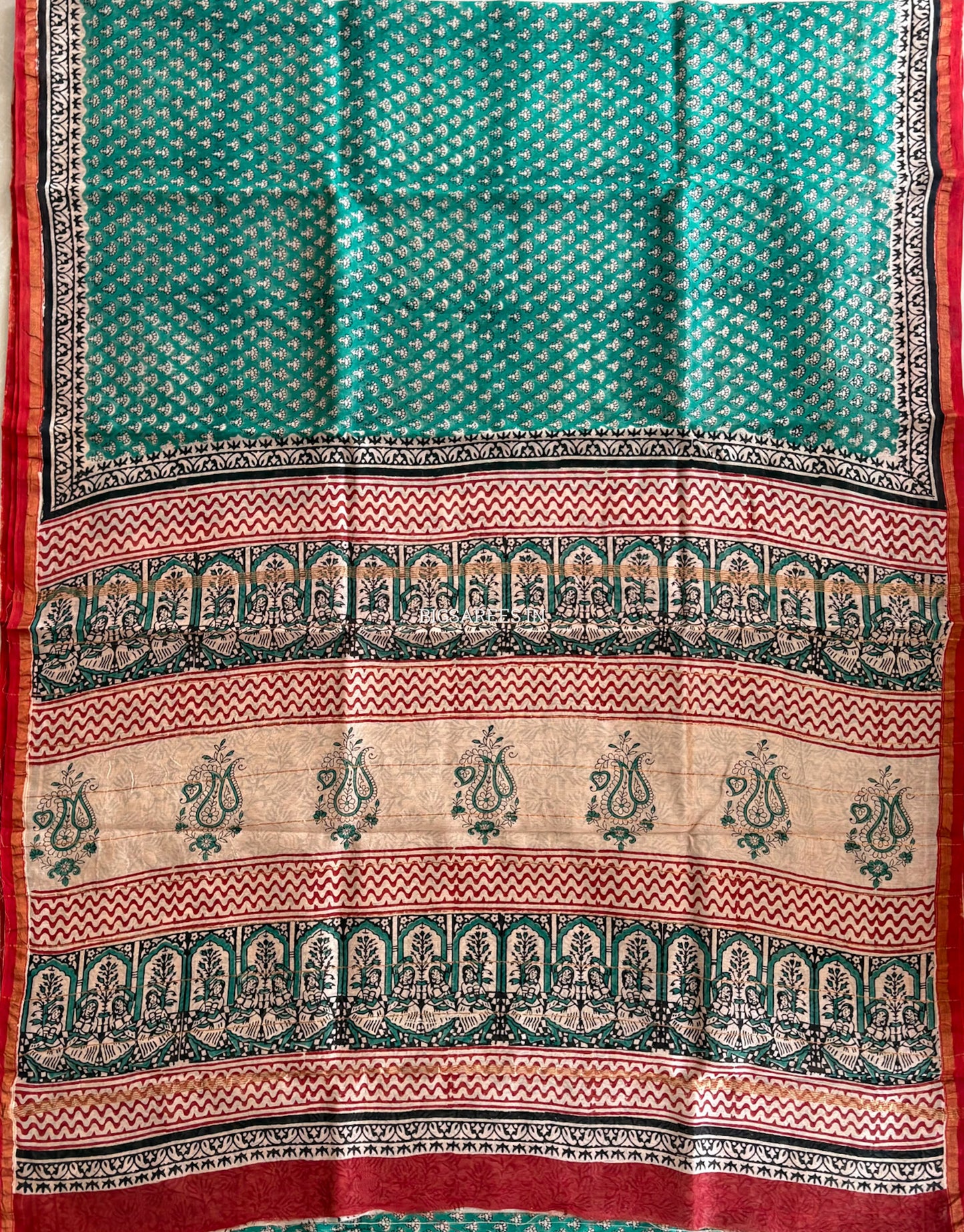 Hand Block Print Saree | Chanderi Silk | Green