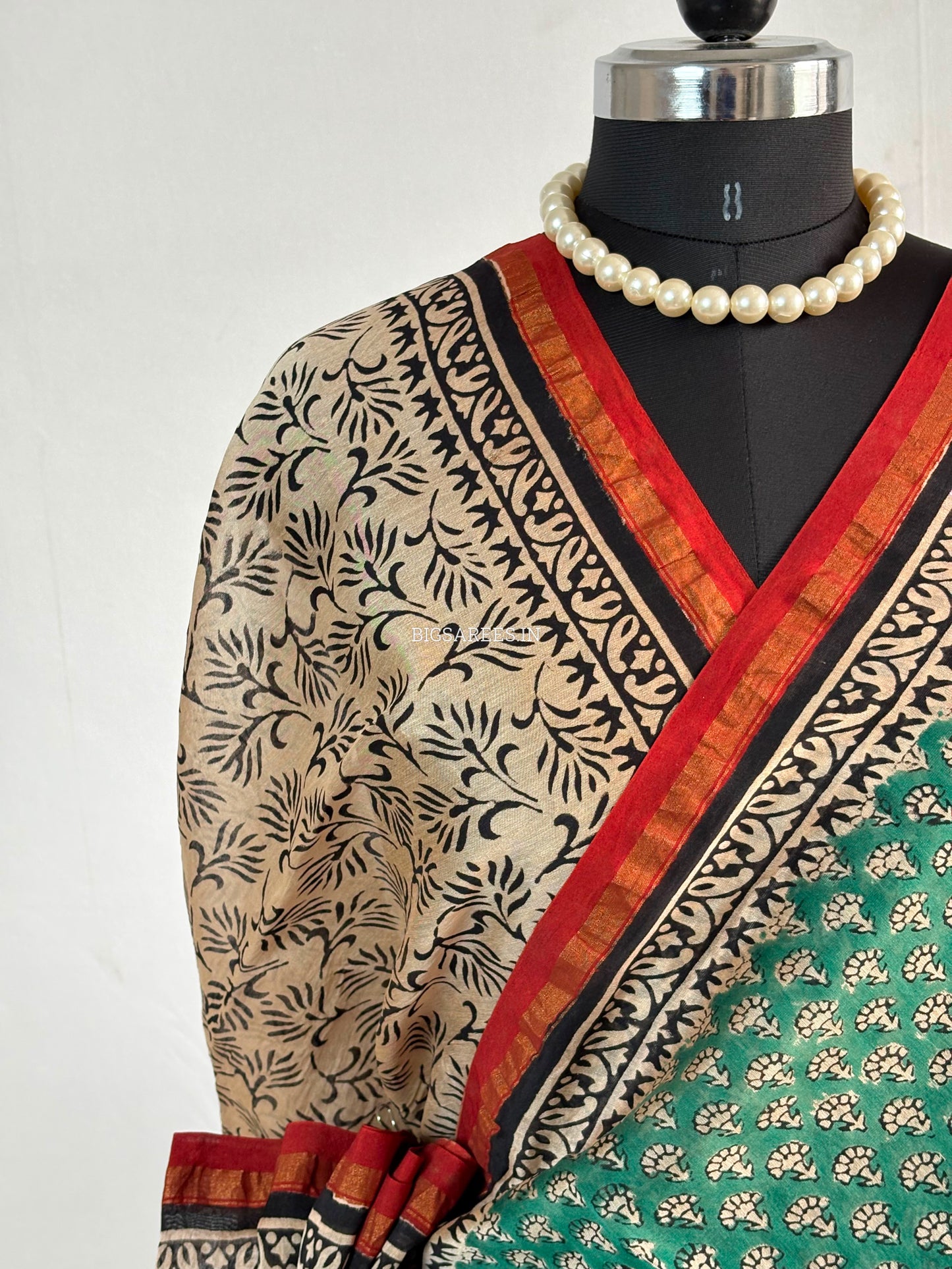 Hand Block Print Saree | Chanderi Silk | Green