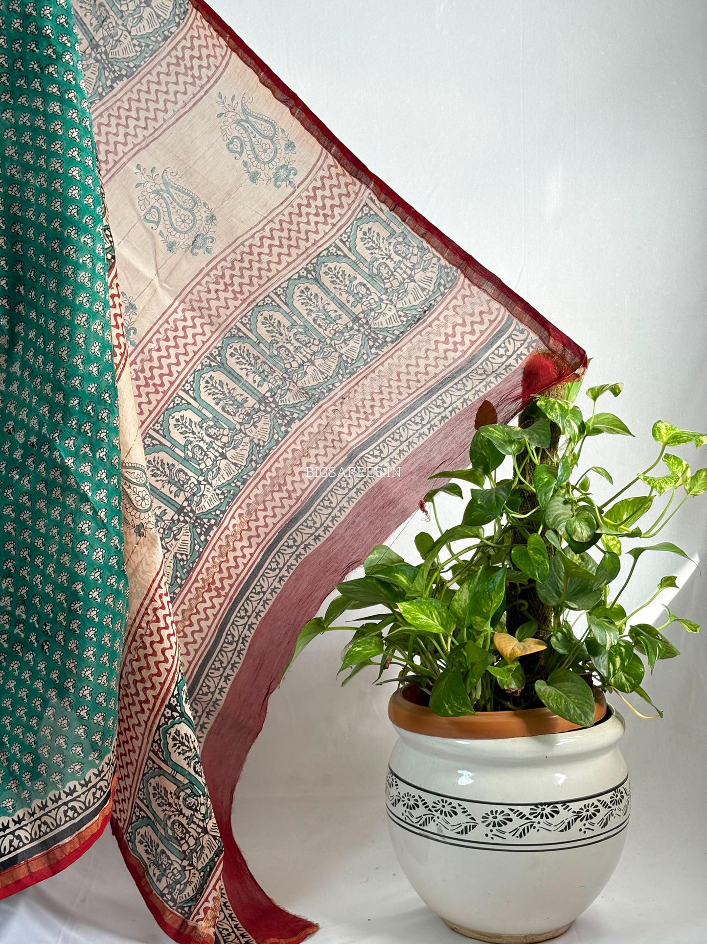 Hand Block Print Saree | Chanderi Silk | Green