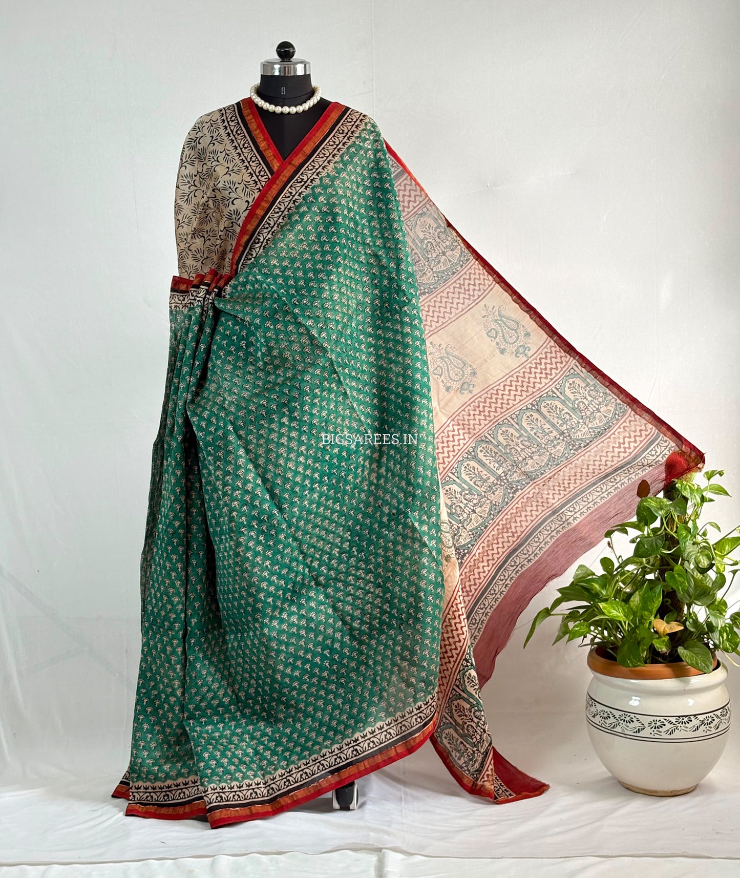 Hand Block Print Saree | Chanderi Silk | Green