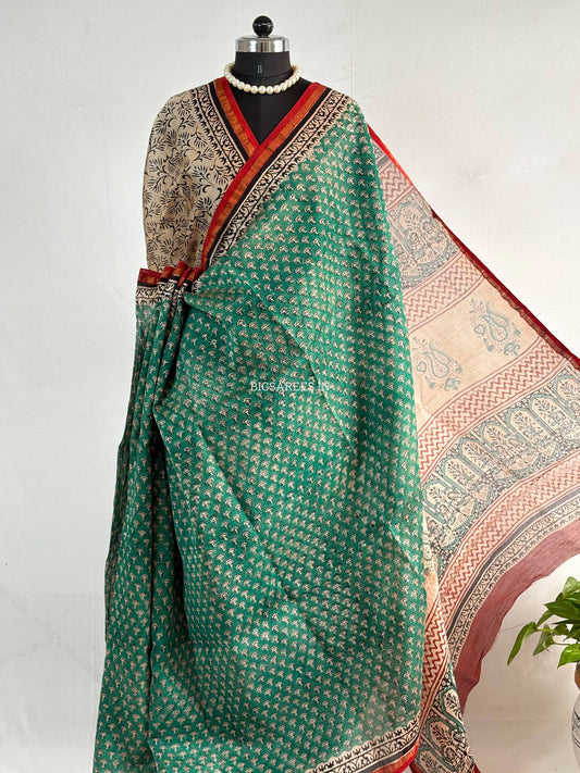 Hand Block Print Saree | Chanderi Silk | Green