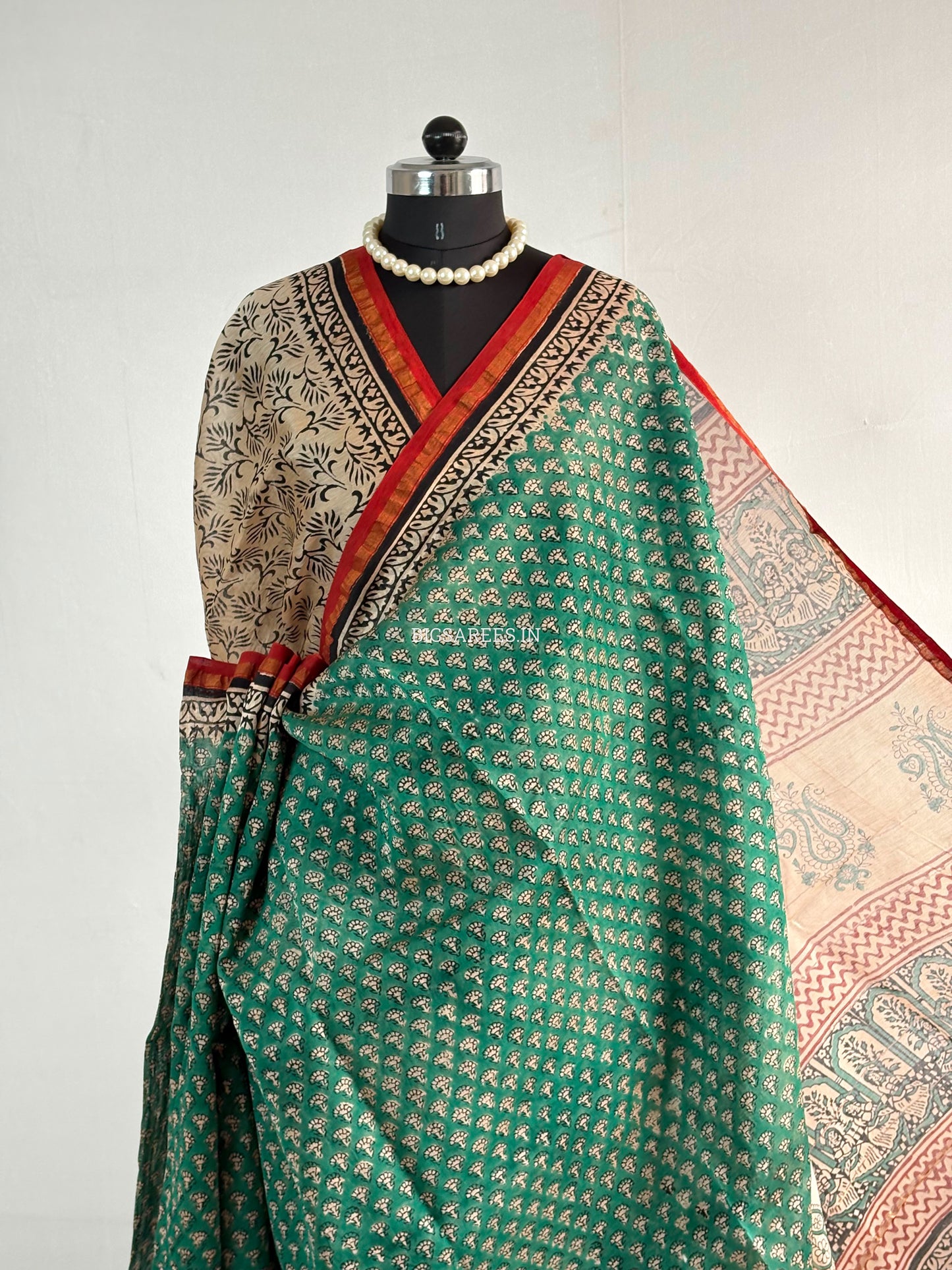 Hand Block Print Saree | Chanderi Silk | Green