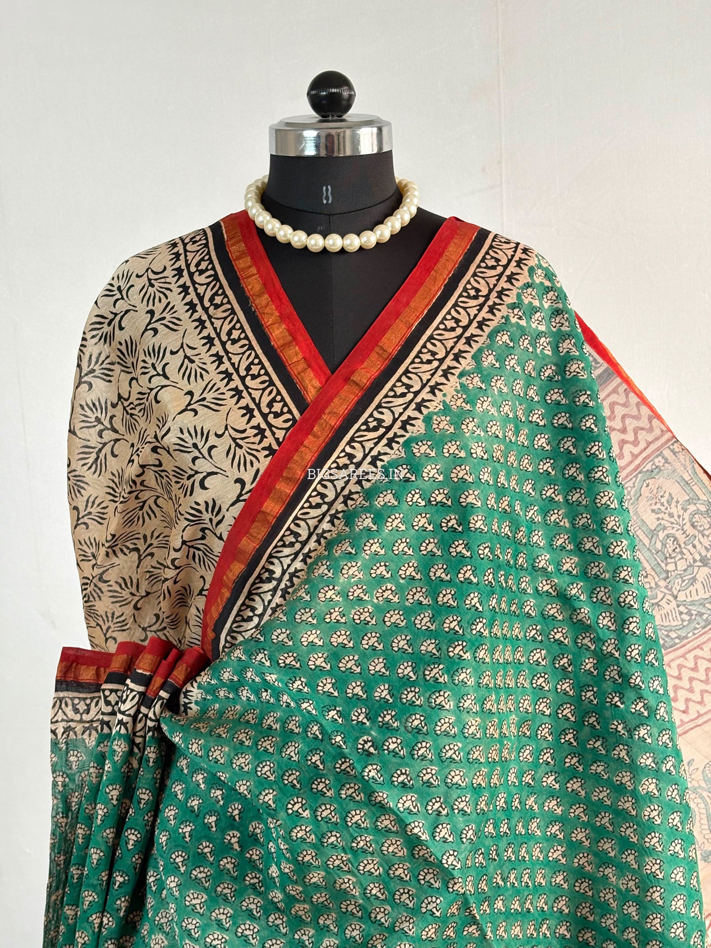 Hand Block Print Saree | Chanderi Silk | Green