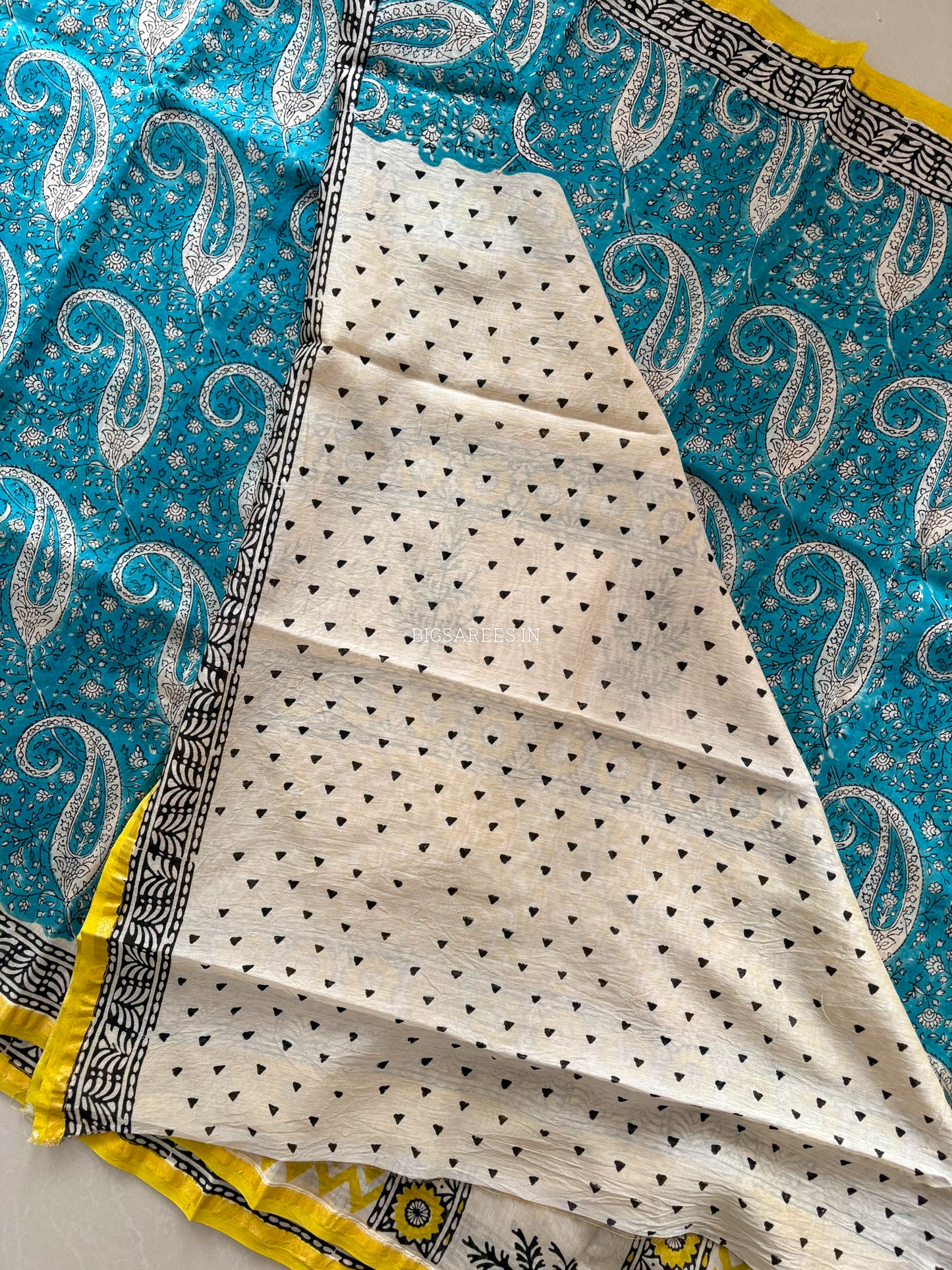 Hand Block Print Saree | Chanderi Silk | Teal