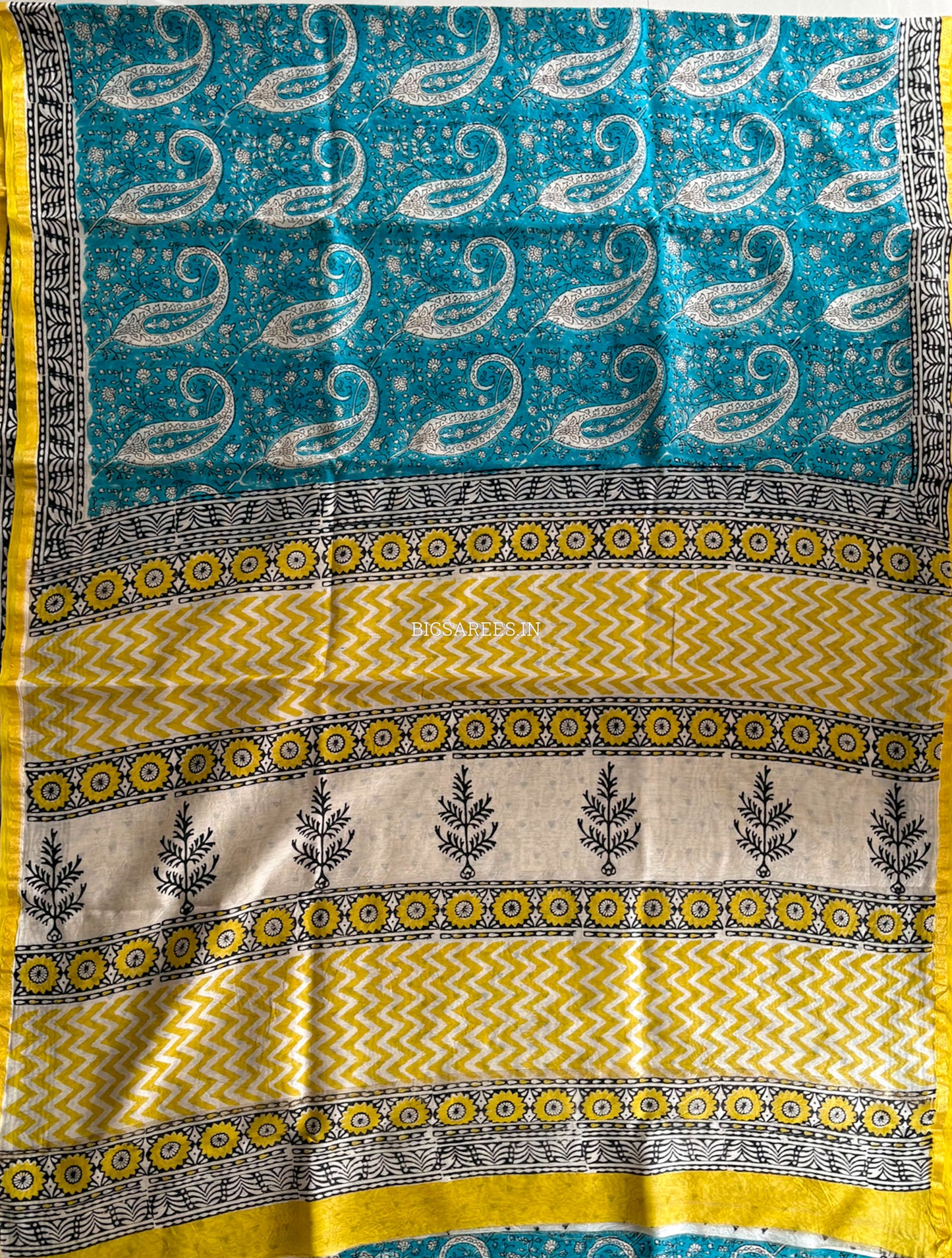 Hand Block Print Saree | Chanderi Silk | Teal