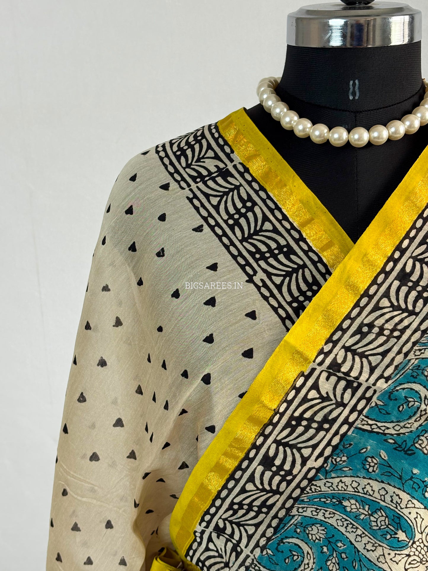 Hand Block Print Saree | Chanderi Silk | Teal