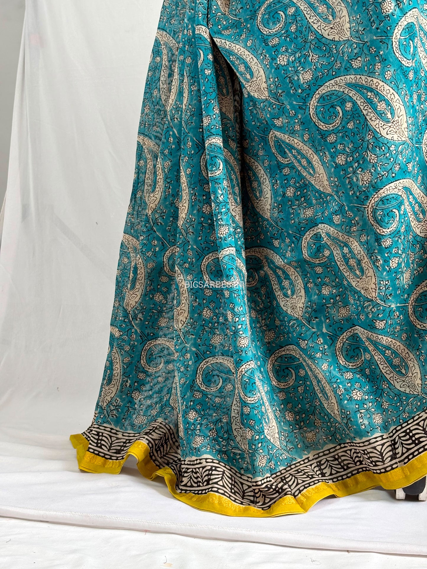 Hand Block Print Saree | Chanderi Silk | Teal