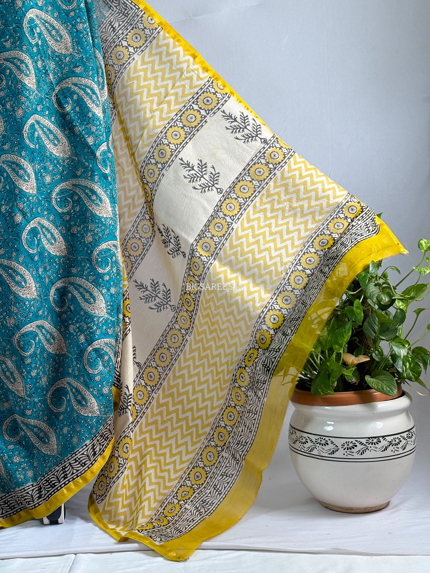 Hand Block Print Saree | Chanderi Silk | Teal