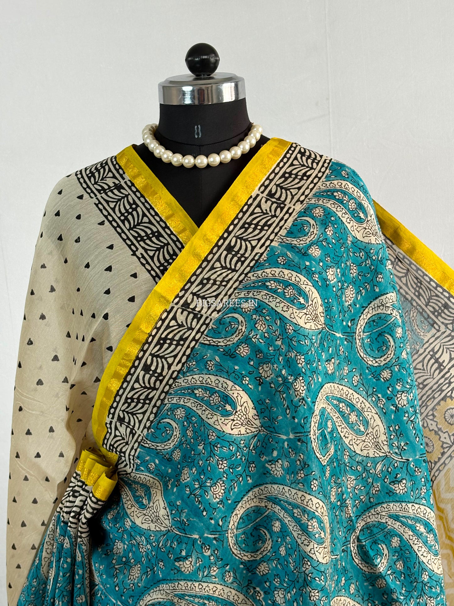 Hand Block Print Saree | Chanderi Silk | Teal