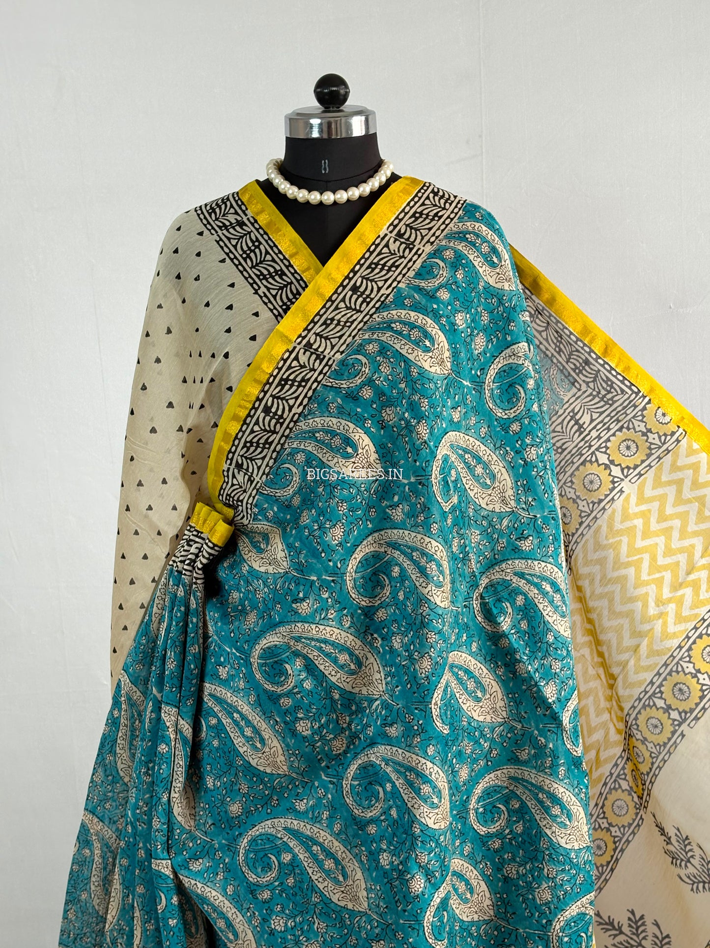 Hand Block Print Saree | Chanderi Silk | Teal