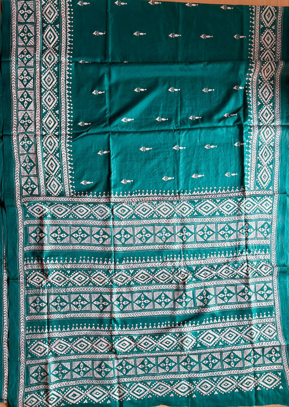 Kantha Stitch Hand Embroidered Saree | Blended Bangalore Silk / Art Silk | Turquoise