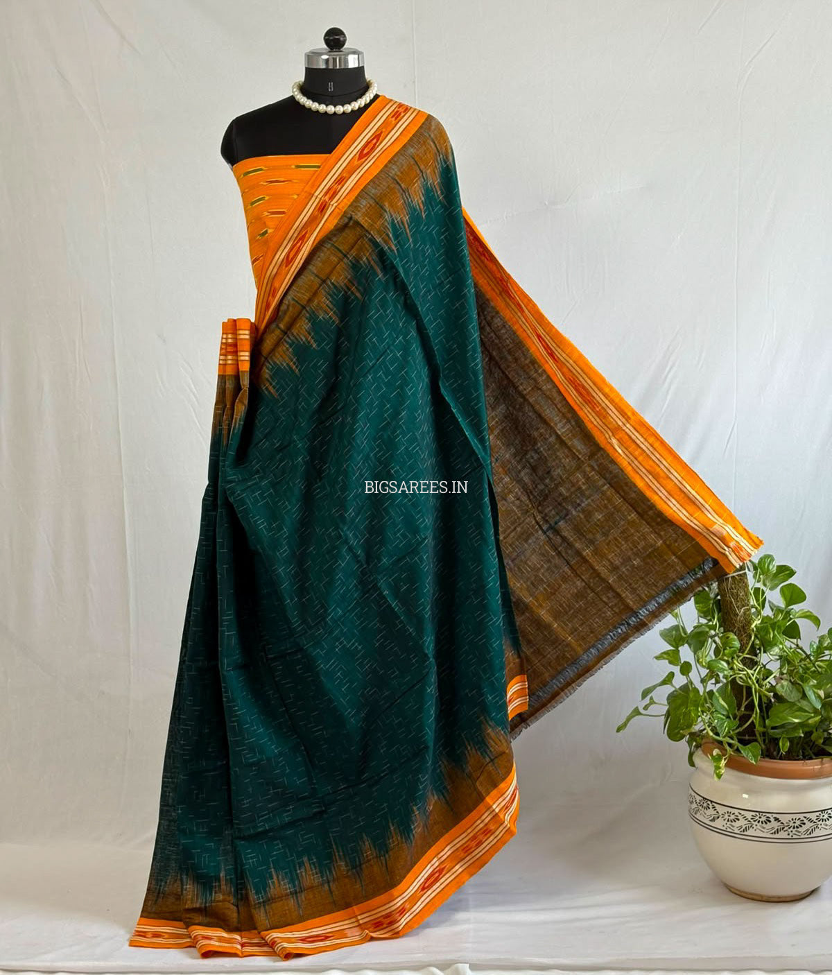 Sambalpuri Ikat Handwoven Saree | Cotton | Green