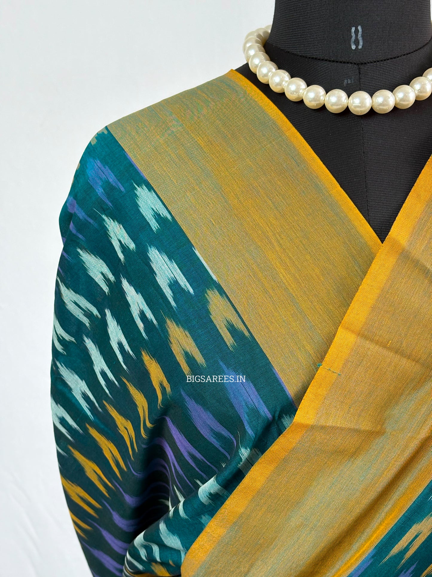 Ikat Saree with Blouse Piece | Mercerised Cotton | Teal Green