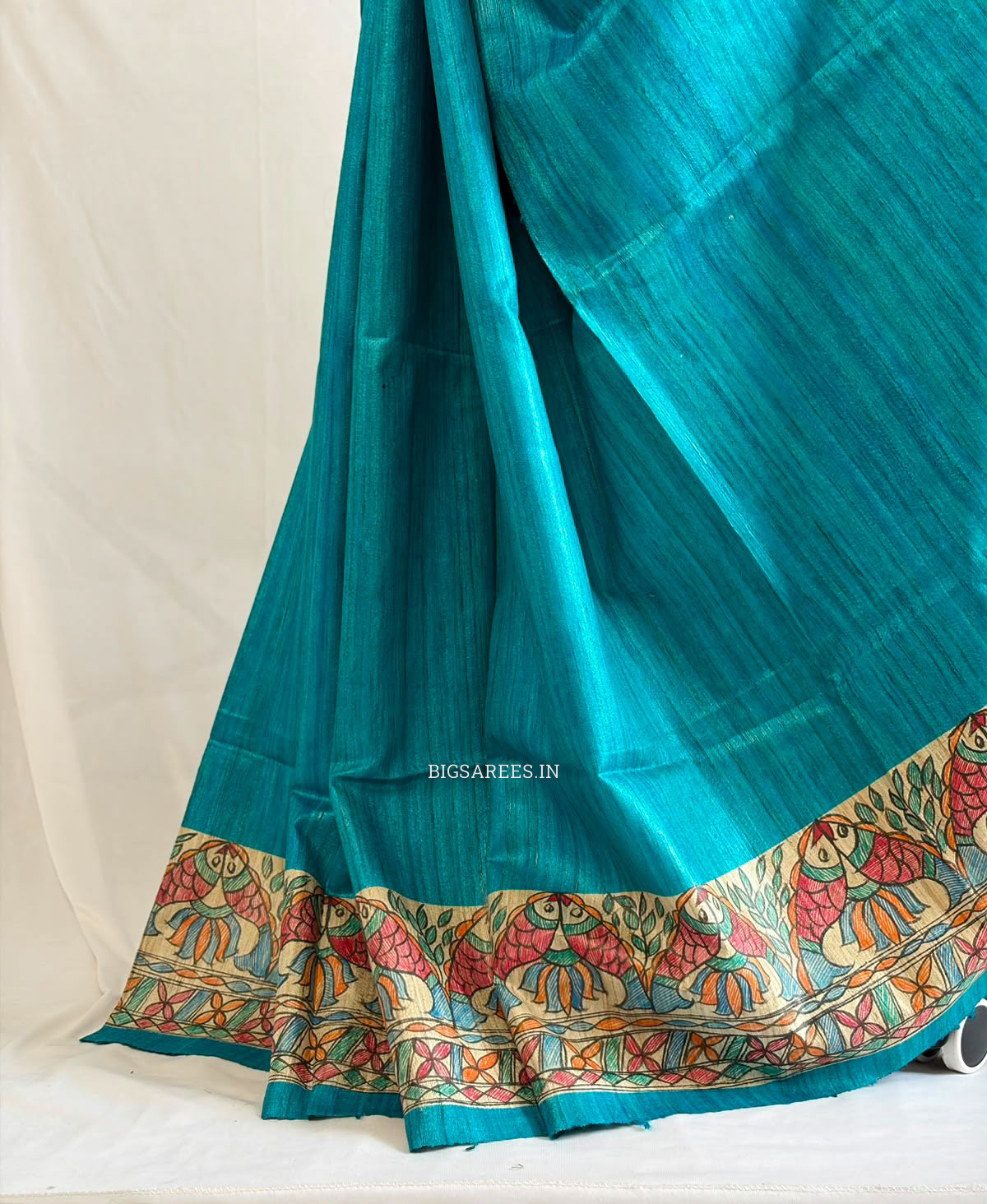Handcrafted Madhubani Saree | Pure Tussar Ghicha Silk | Silk Mark Certified | Teal