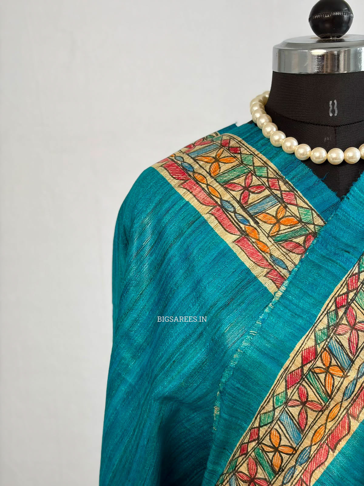 Handcrafted Madhubani Saree | Pure Tussar Ghicha Silk | Silk Mark Certified | Teal