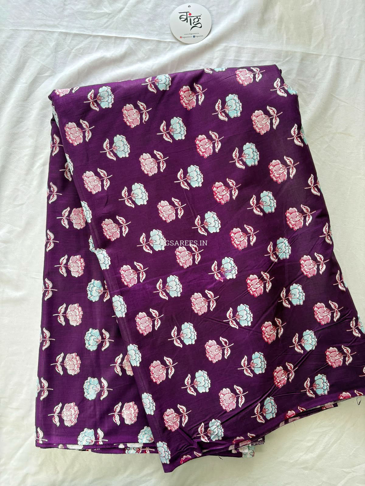 Block Print Design Cotton Fabric | Floral | Purple