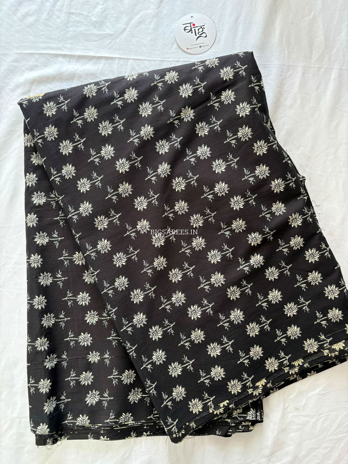 Block Print Design Cotton Fabric | Floral | Black