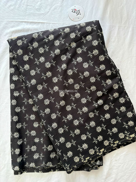 Block Print Design Cotton Fabric | Floral | Black
