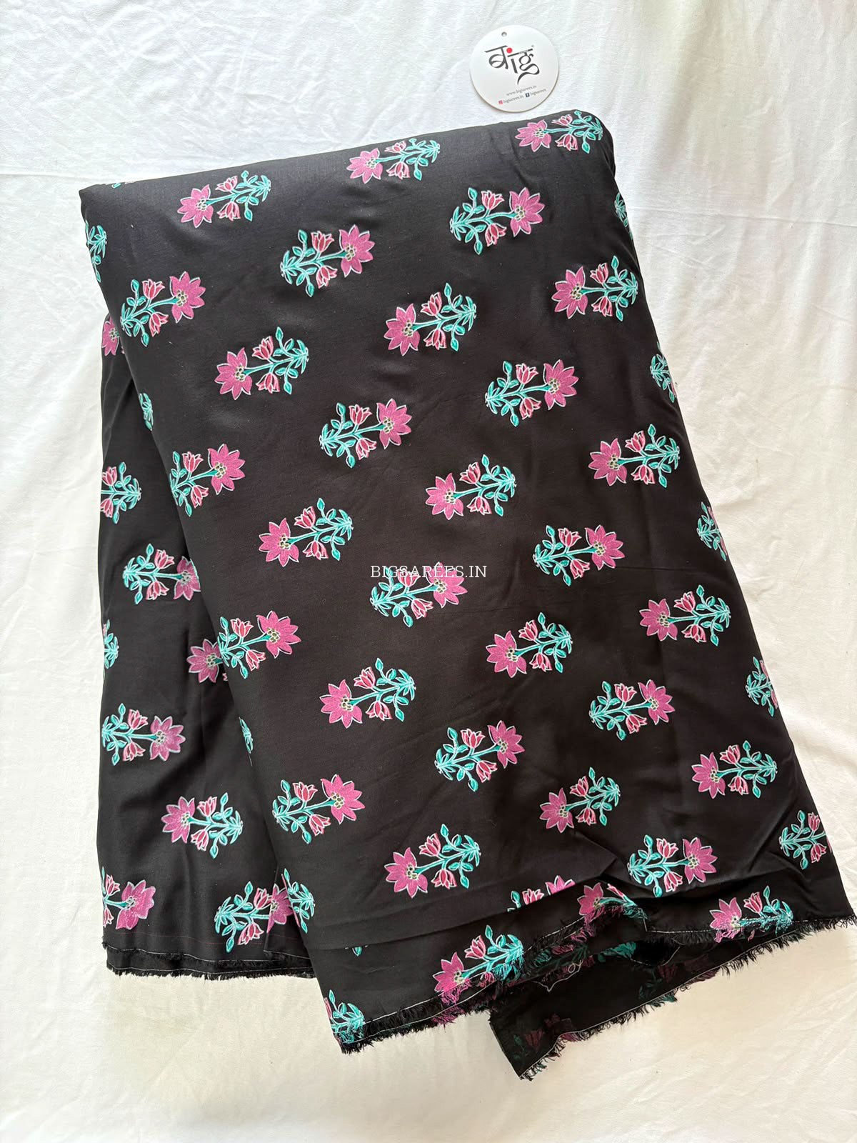 Block Print Design Cotton Fabric | Floral | Black