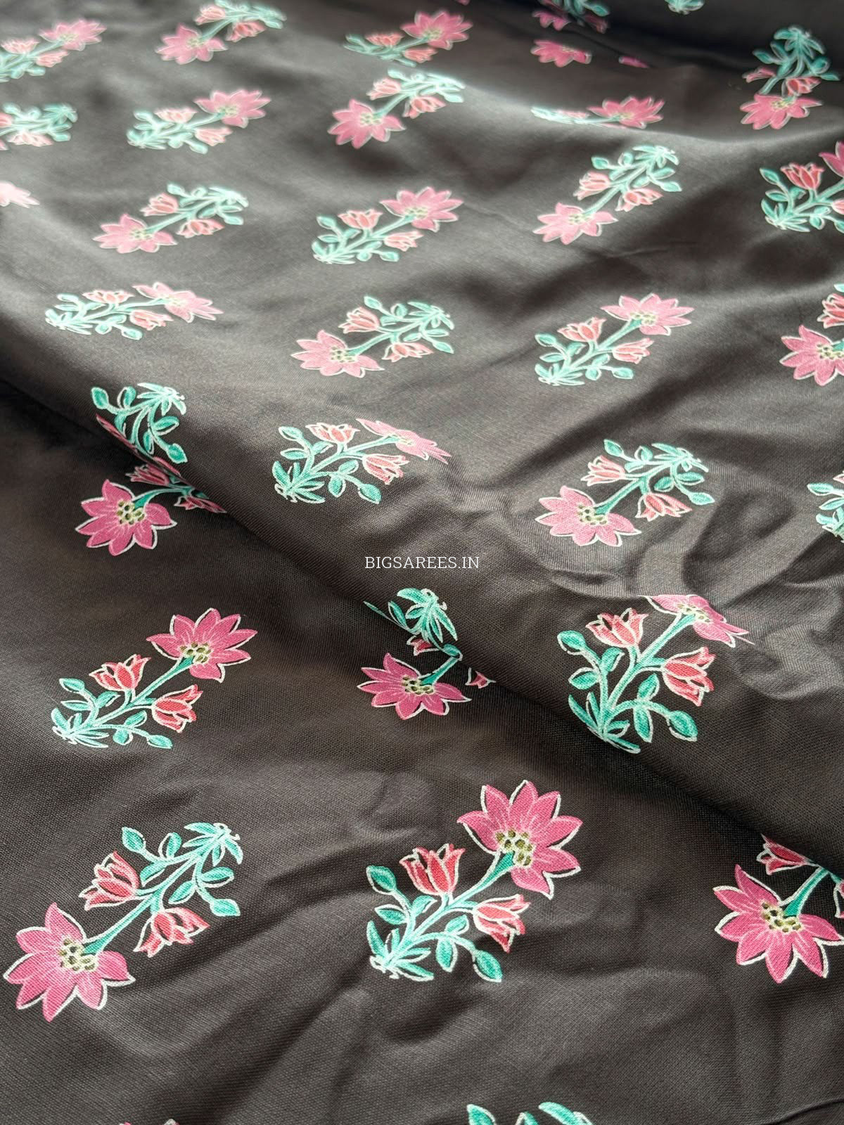 Block Print Design Cotton Fabric | Floral | Black