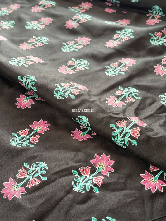 Block Print Design Cotton Fabric | Floral | Black