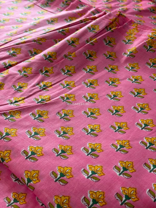 Block Print Design Cotton Fabric | Floral | Pink