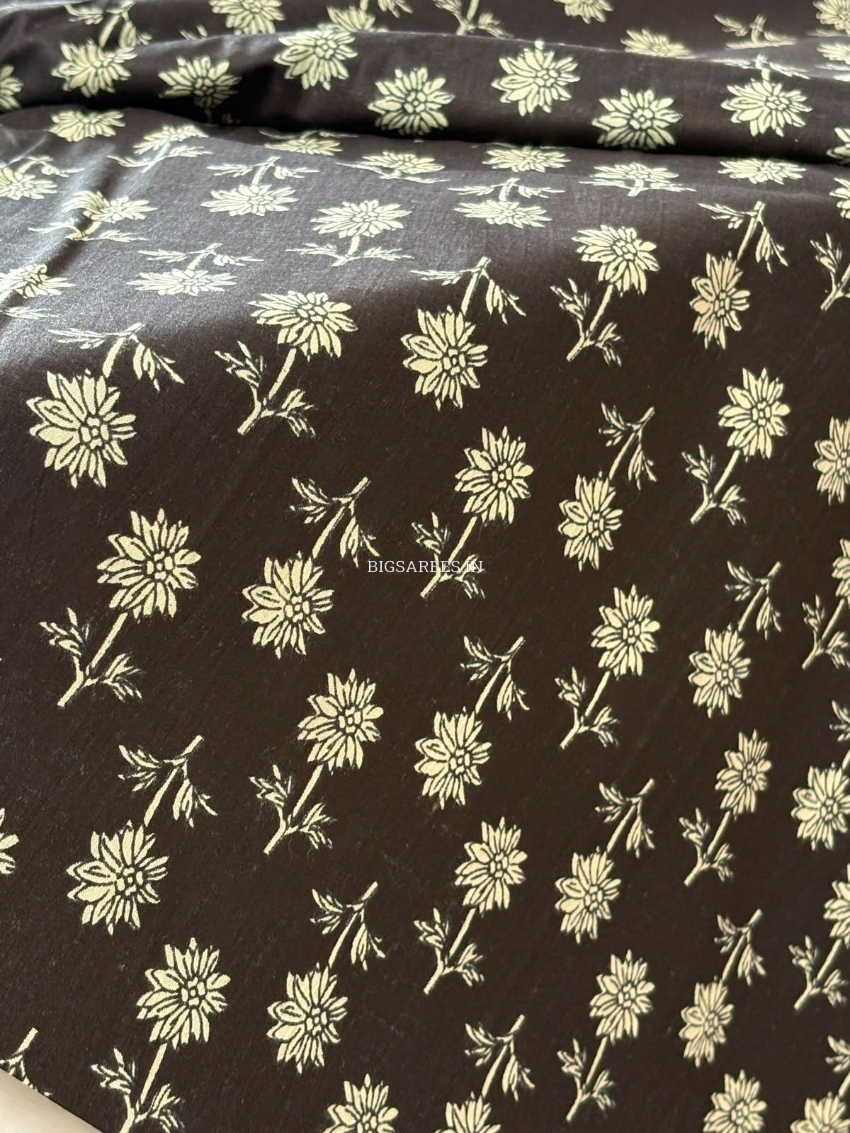Block Print Design Cotton Fabric | Floral | Black