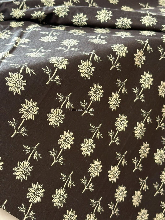 Block Print Design Cotton Fabric | Floral | Black