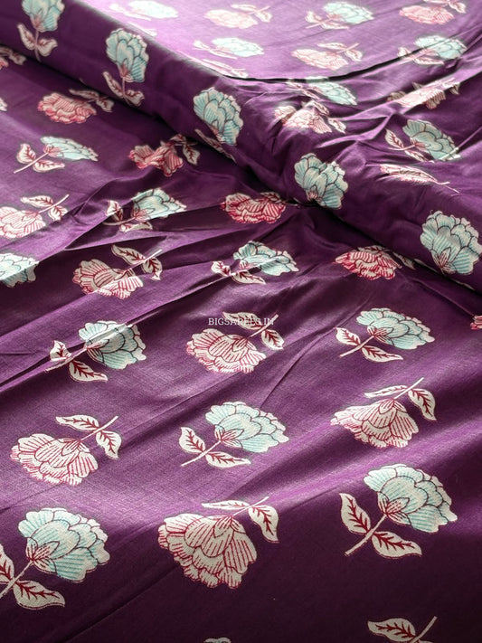 Block Print Design Cotton Fabric | Floral | Purple