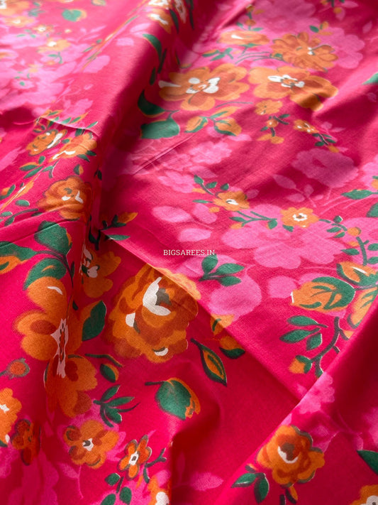Block Print Design Cotton Fabric | Floral | Pink