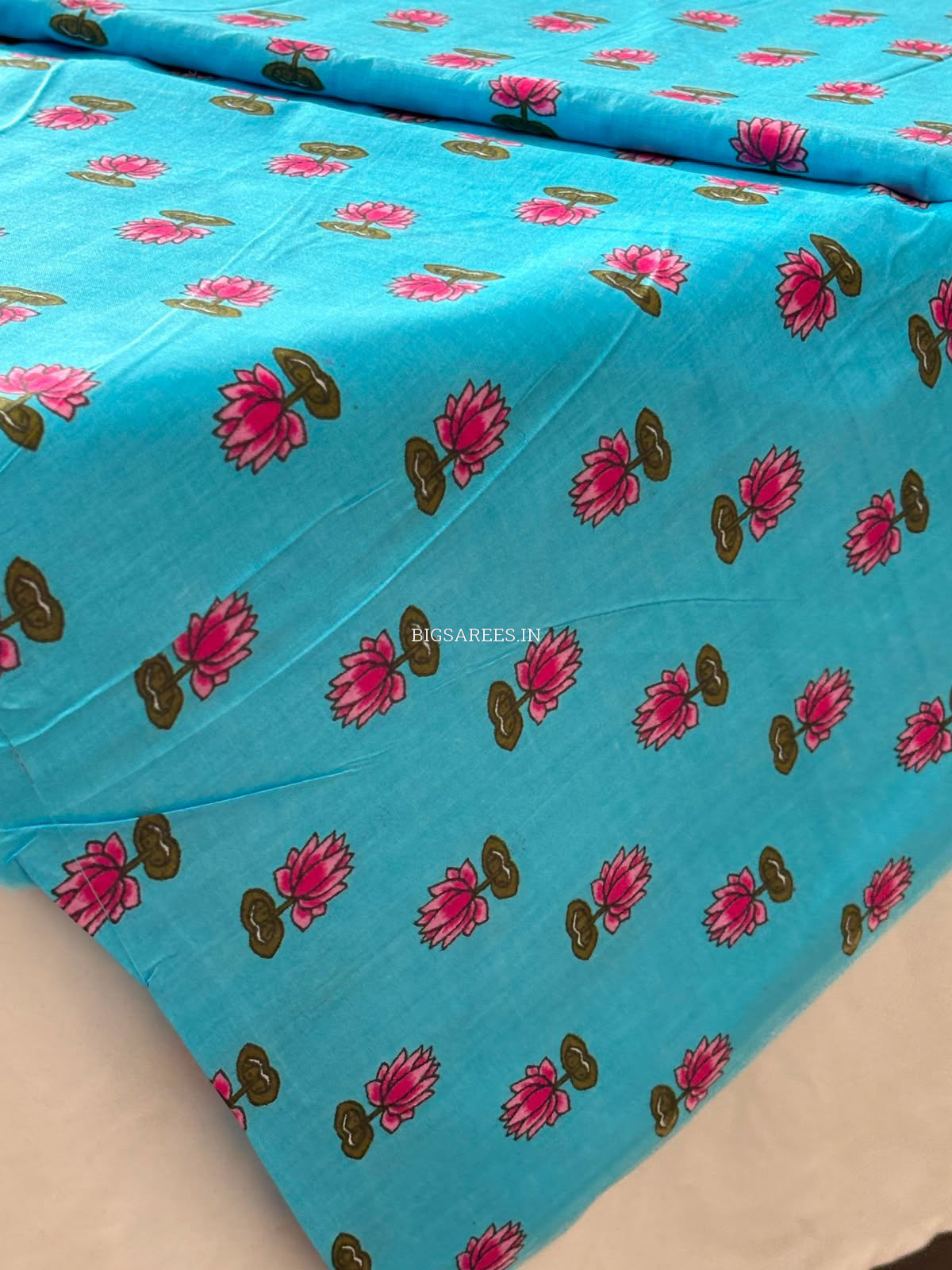 Block Print Design Cotton Fabric | Floral | Blue
