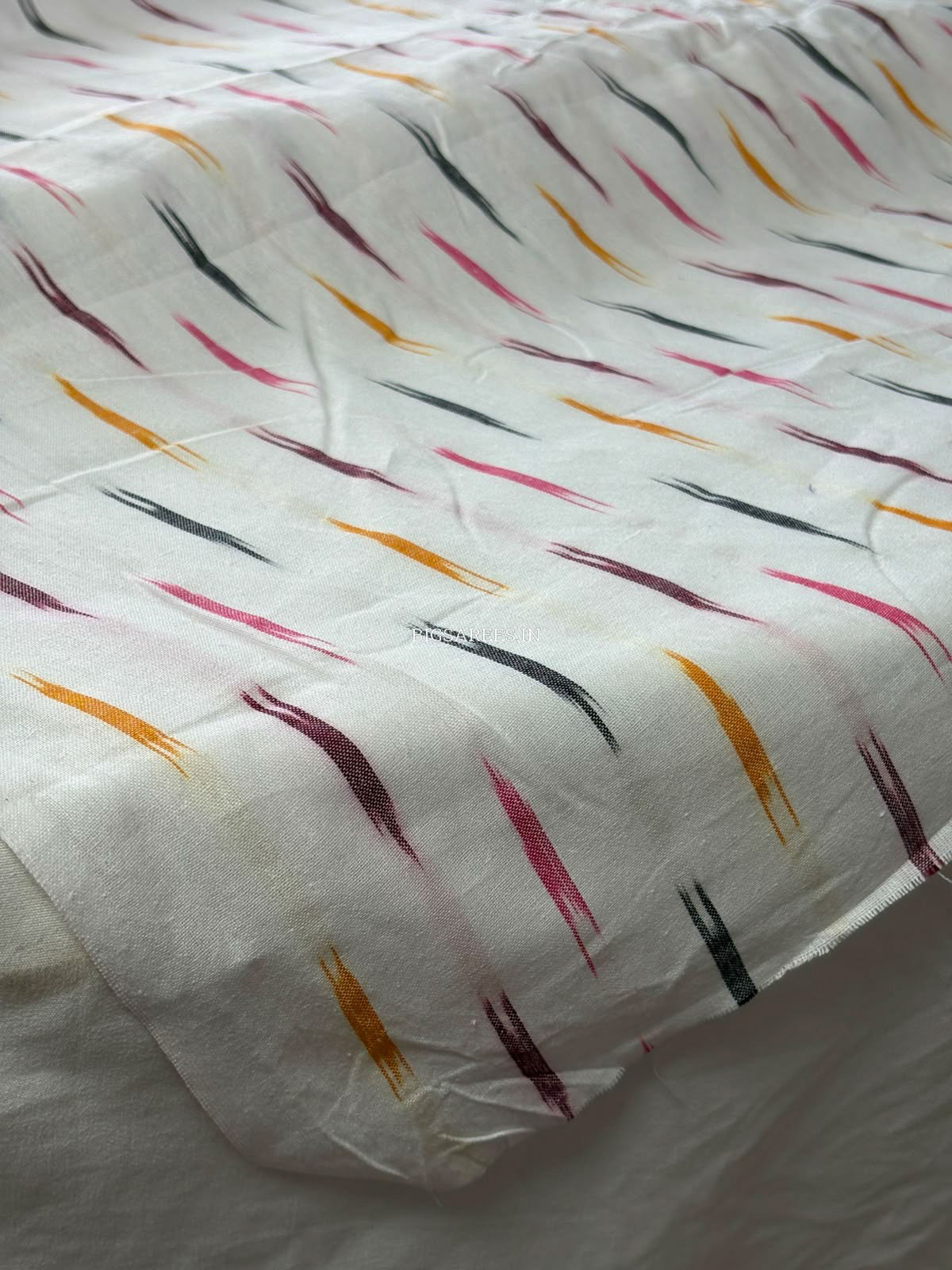 Ikat Woven Pure Cotton Fabric | White