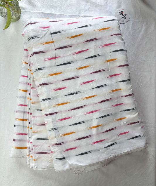 Ikat Woven Pure Cotton Fabric | White