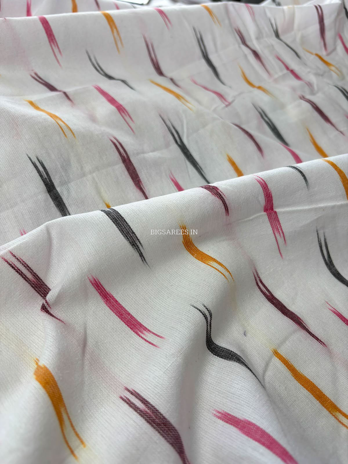 Ikat Woven Pure Cotton Fabric | White