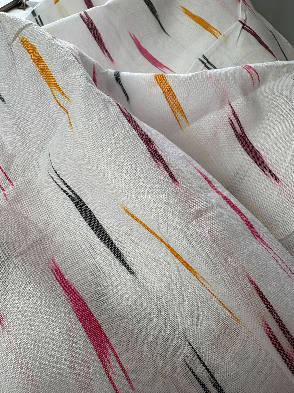 Ikat Woven Pure Cotton Fabric | White