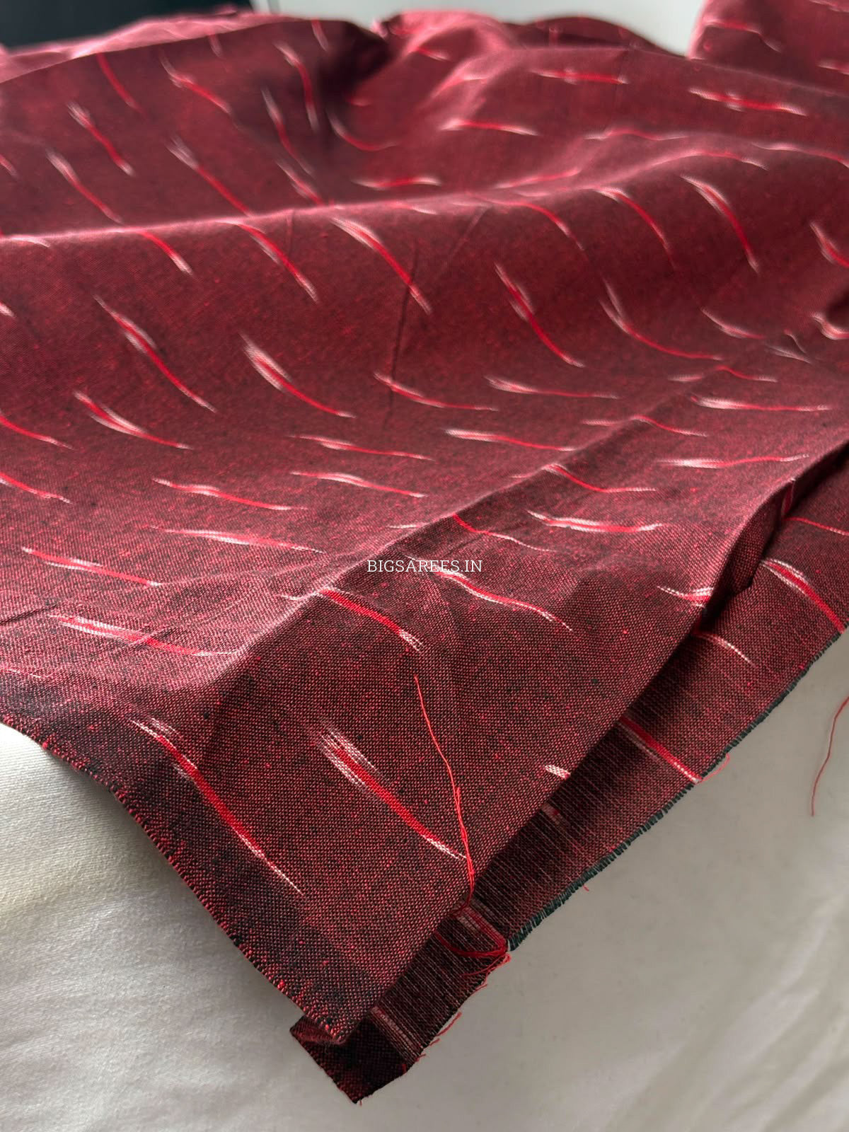Ikat Woven Pure Cotton Fabric | Maroon