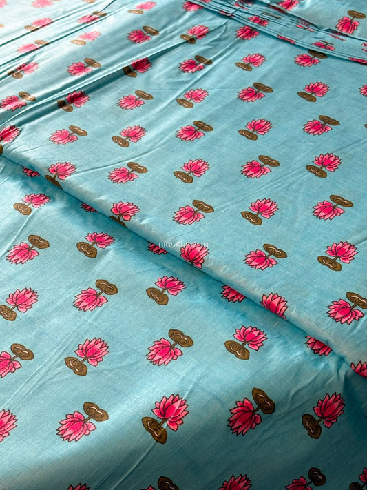 Block Print Design Cotton Fabric | Floral | Blue