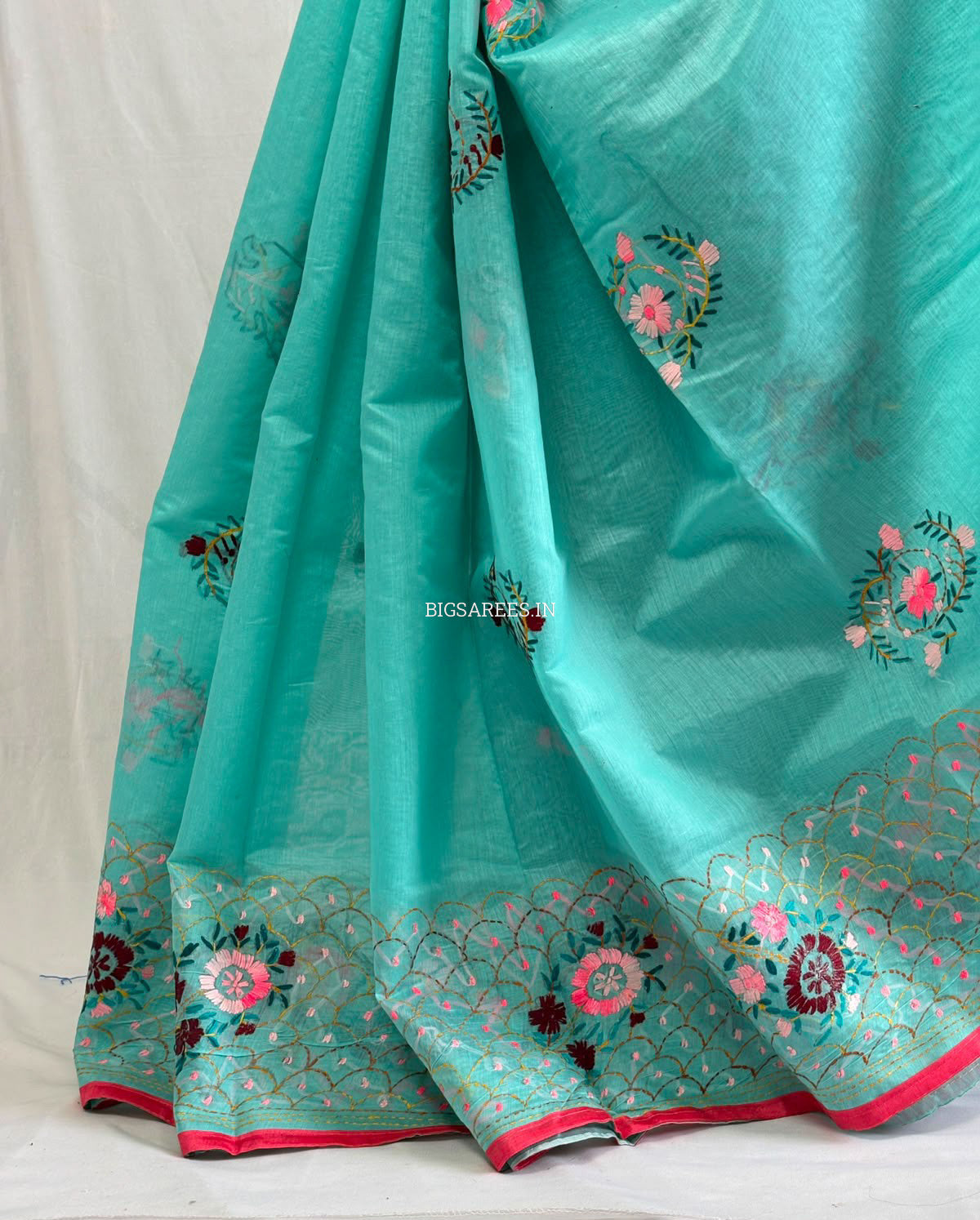 Phulkari Hand-Embroidered Saree | Chanderi Silk | Teal