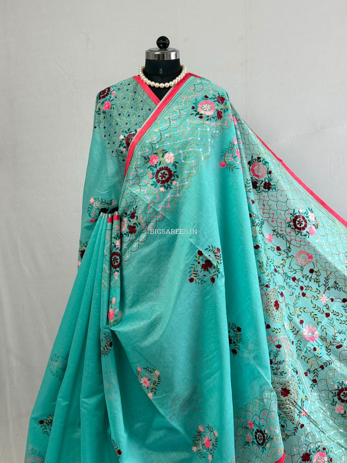 Phulkari Hand-Embroidered Saree | Chanderi Silk | Teal
