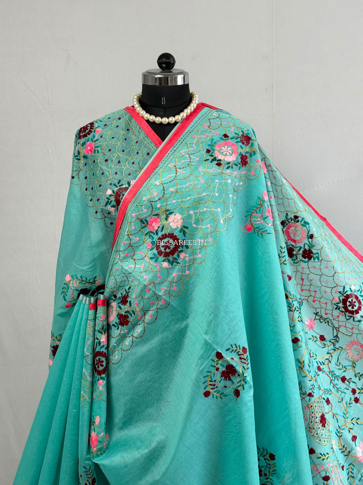Phulkari Hand-Embroidered Saree | Chanderi Silk | Teal